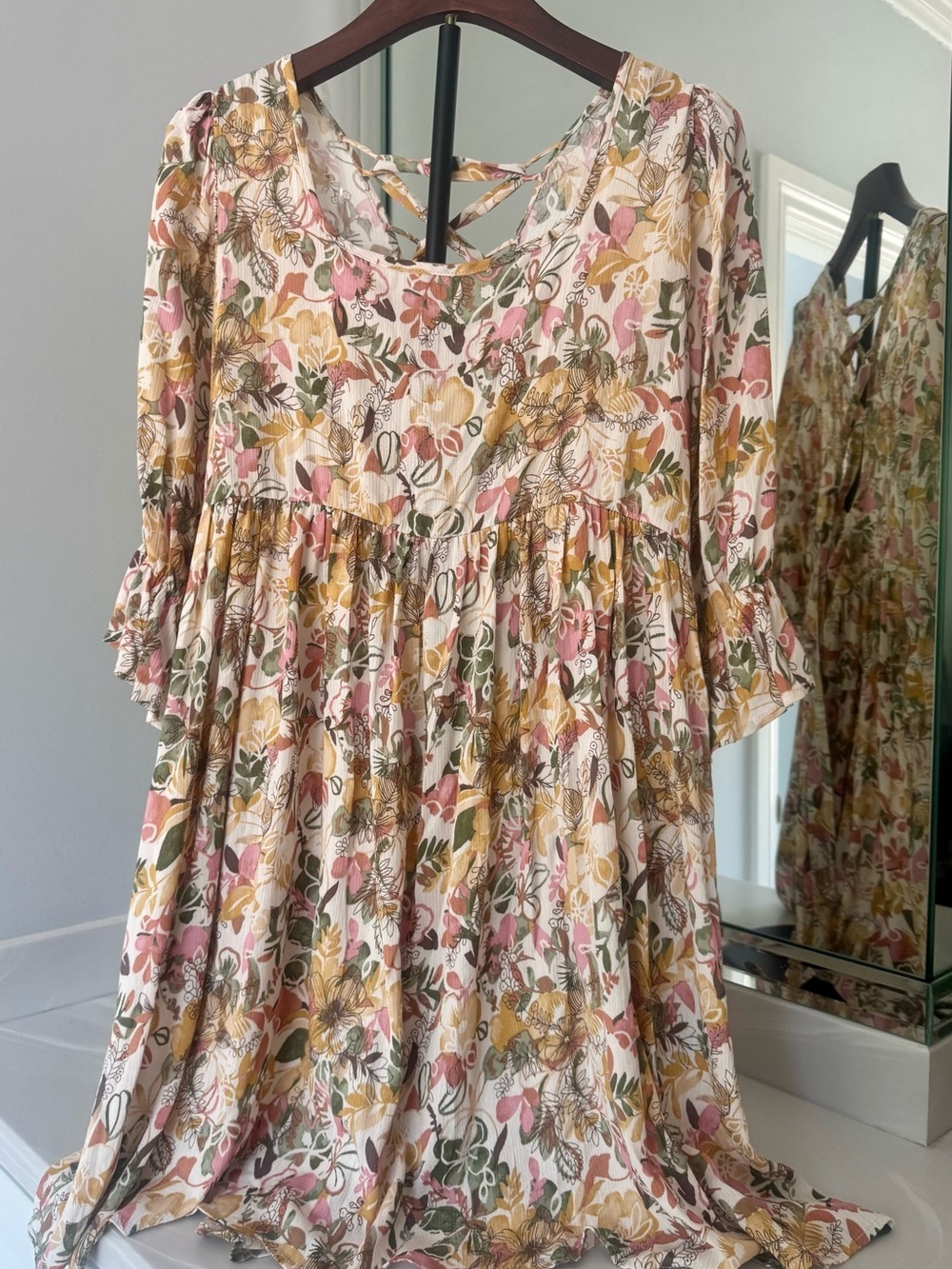 Sugar fox a California Company Floral Midi Dress in Pink, Mustard & Green US M